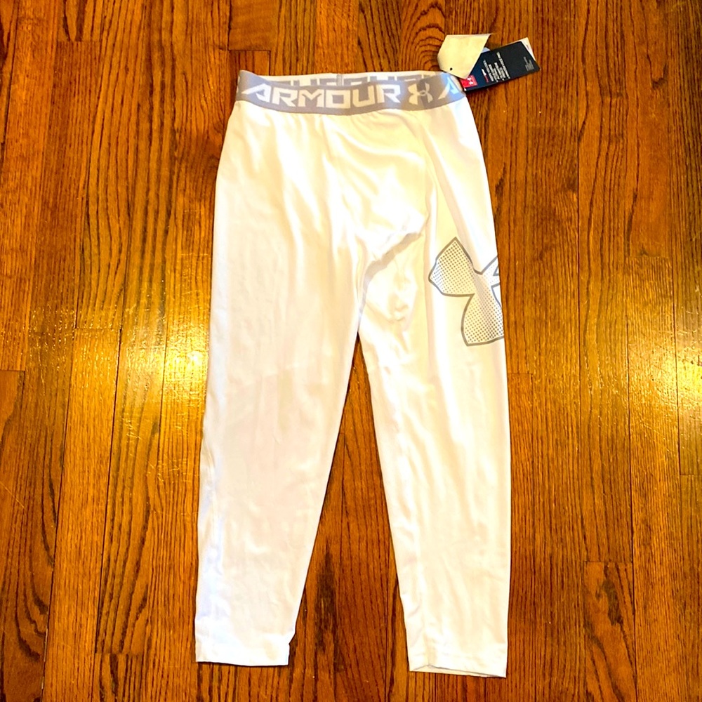 Under Armour youth large heat gear white pants.  NWT
